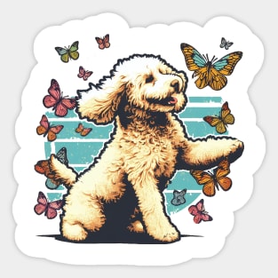 Goldendoodle catching butterflies Sticker